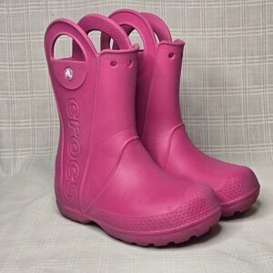 Crocs Kids Handle It Rain Boots Size C13 Pink  Pull On Waterproof 12803 GUC